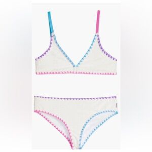 NWOT Limeapple White Bikini Set with Pink, Blue & Purple Trim Girls Size 16